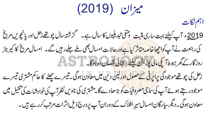 Libra Horoscope in Urdu Aham Nukat 2019
